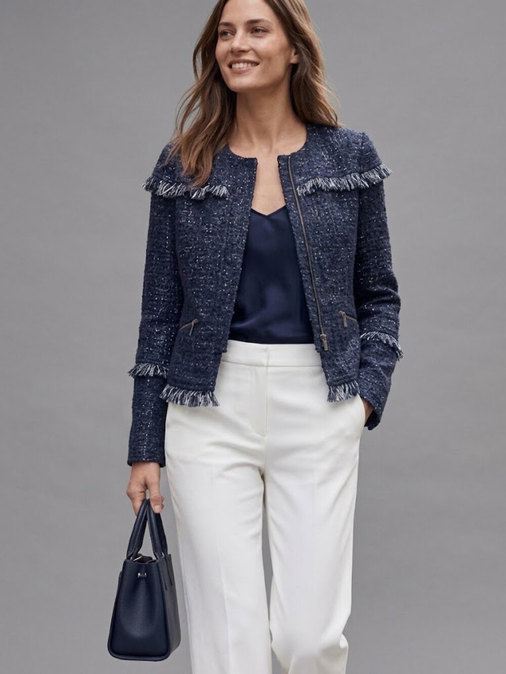 BANANA REPUBLIC Tweed Blazer Zip Up Jacket Petite 00P